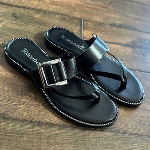 Toscanella Black Women's Sandals with Silver Buckle
